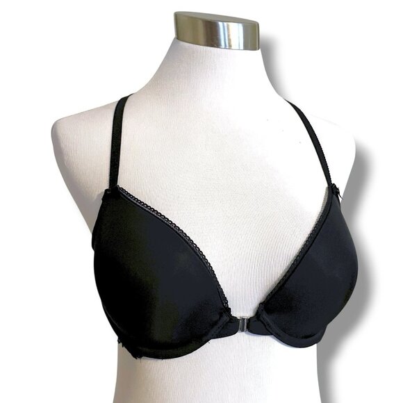 Adore Me 34C Bra Black Front Close Padded Push Up Underwire Lace Racerback - Picture 1 of 6